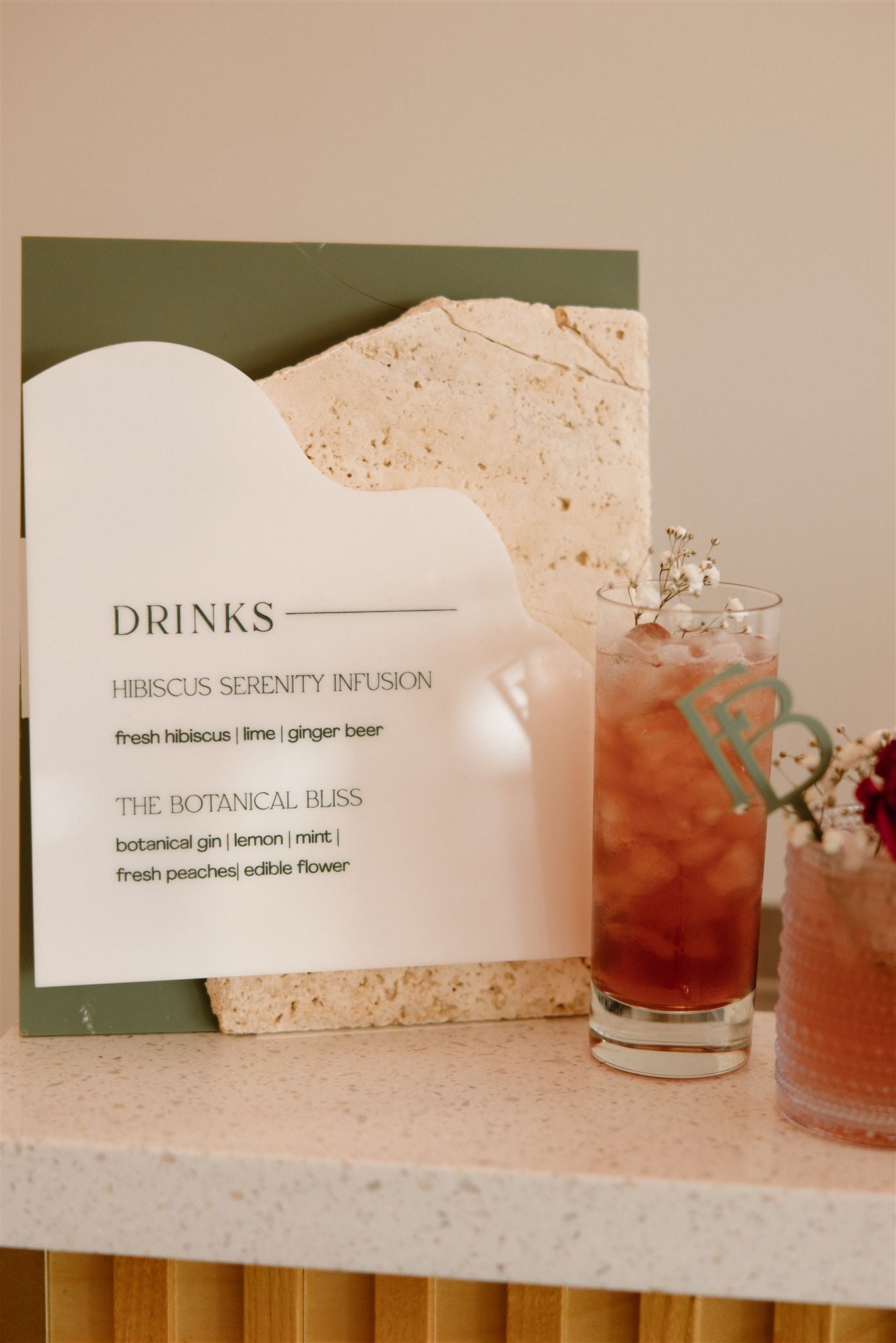 Travertine Stone & Acrylic Bar Menu